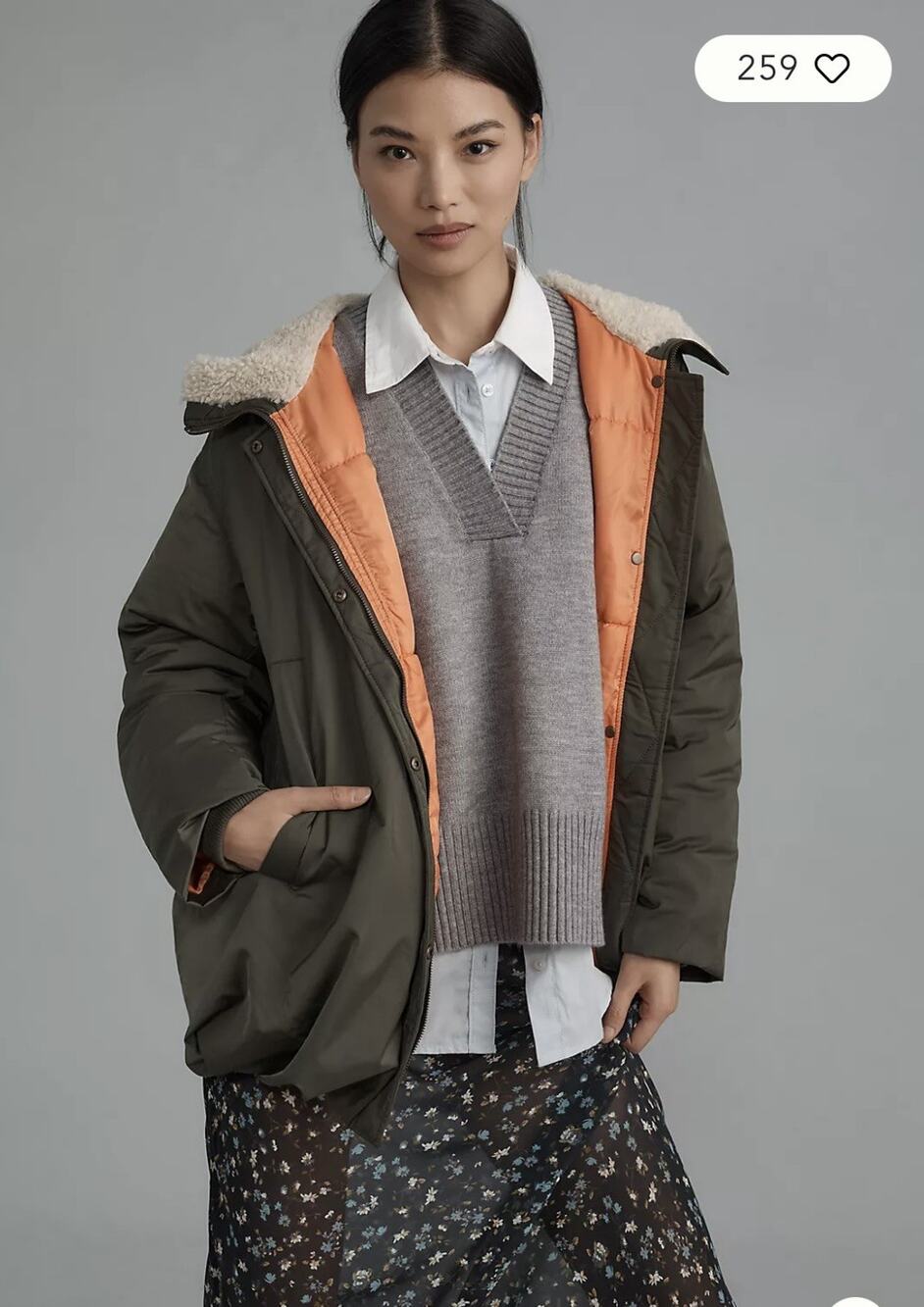 NWT Anthropologie Pilcro Hooded Bubble Jacket Faux Fur Zip Hood Moss Large